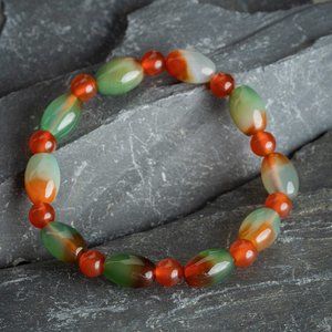 Natural Peacock Agate Stone Beaded Bracelet Rainbow Agate Stretch Bracelet